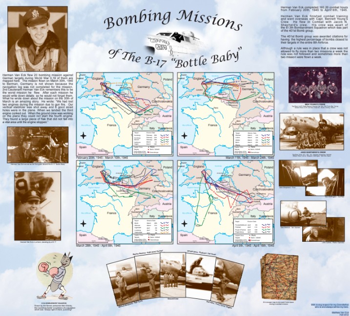 Map of 20 Bombing Missions Flown by Herman Van Eck